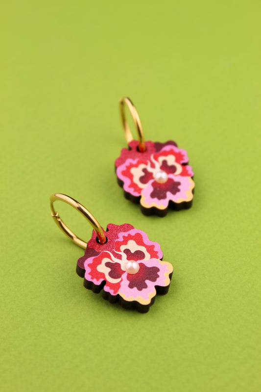 Red and Pink Pansy Earrings