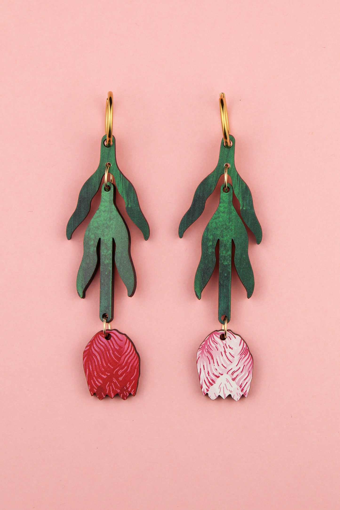 Boucles d'oreilles tulipes rouges et roses