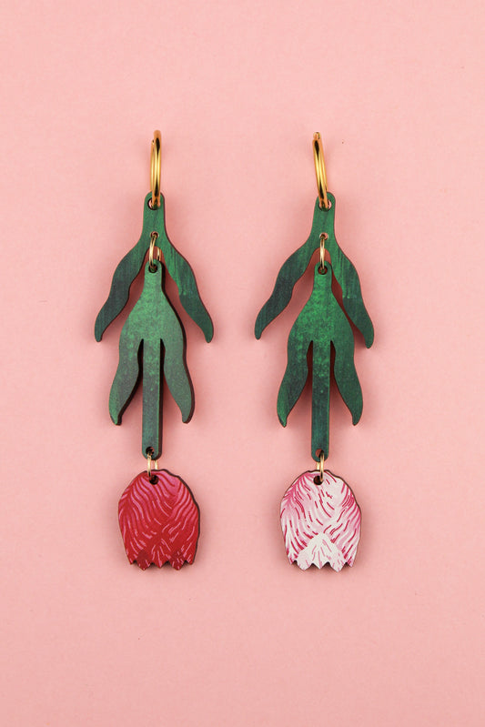 Red and Pink Tulip Earrings