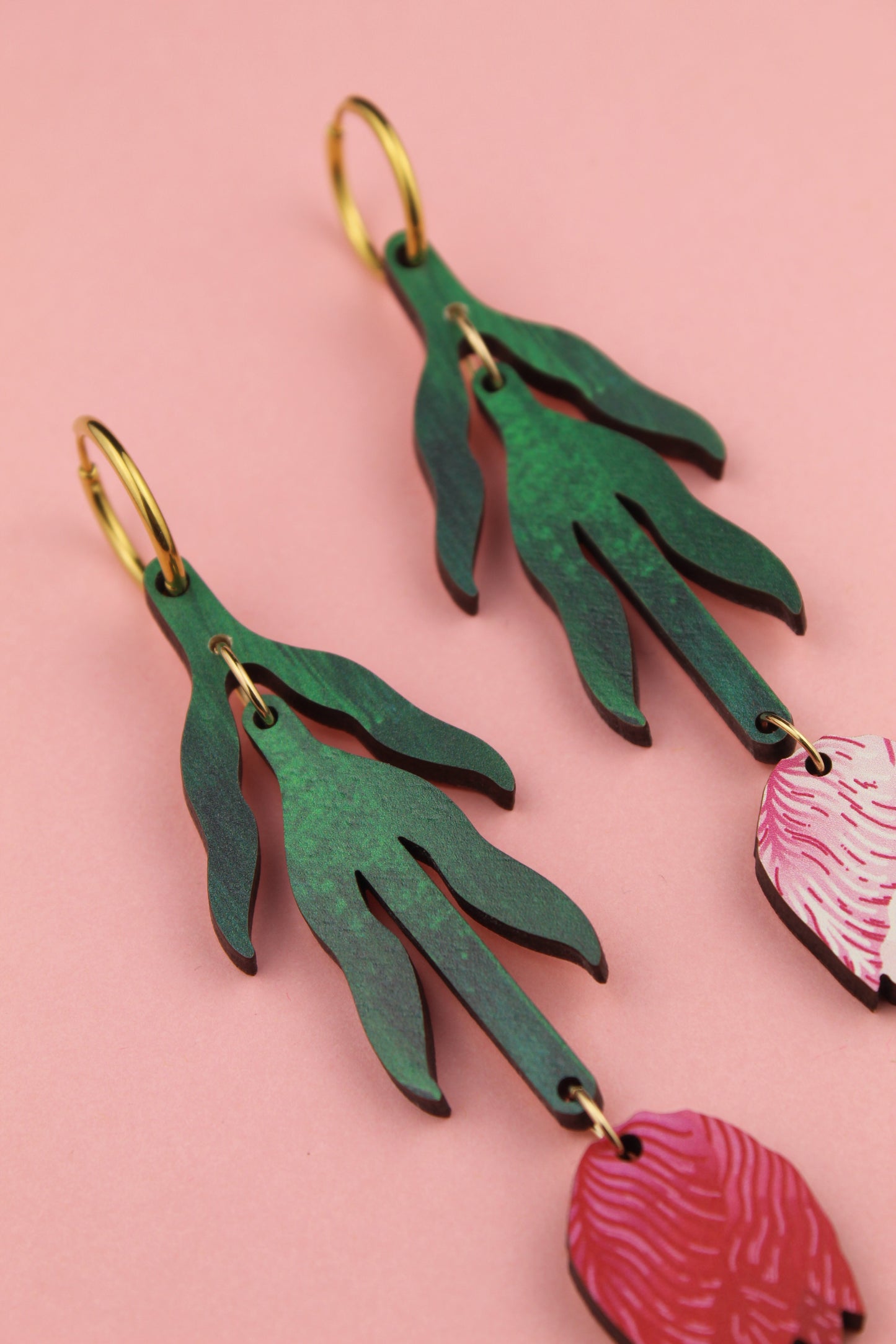 Boucles d'oreilles tulipes rouges et roses