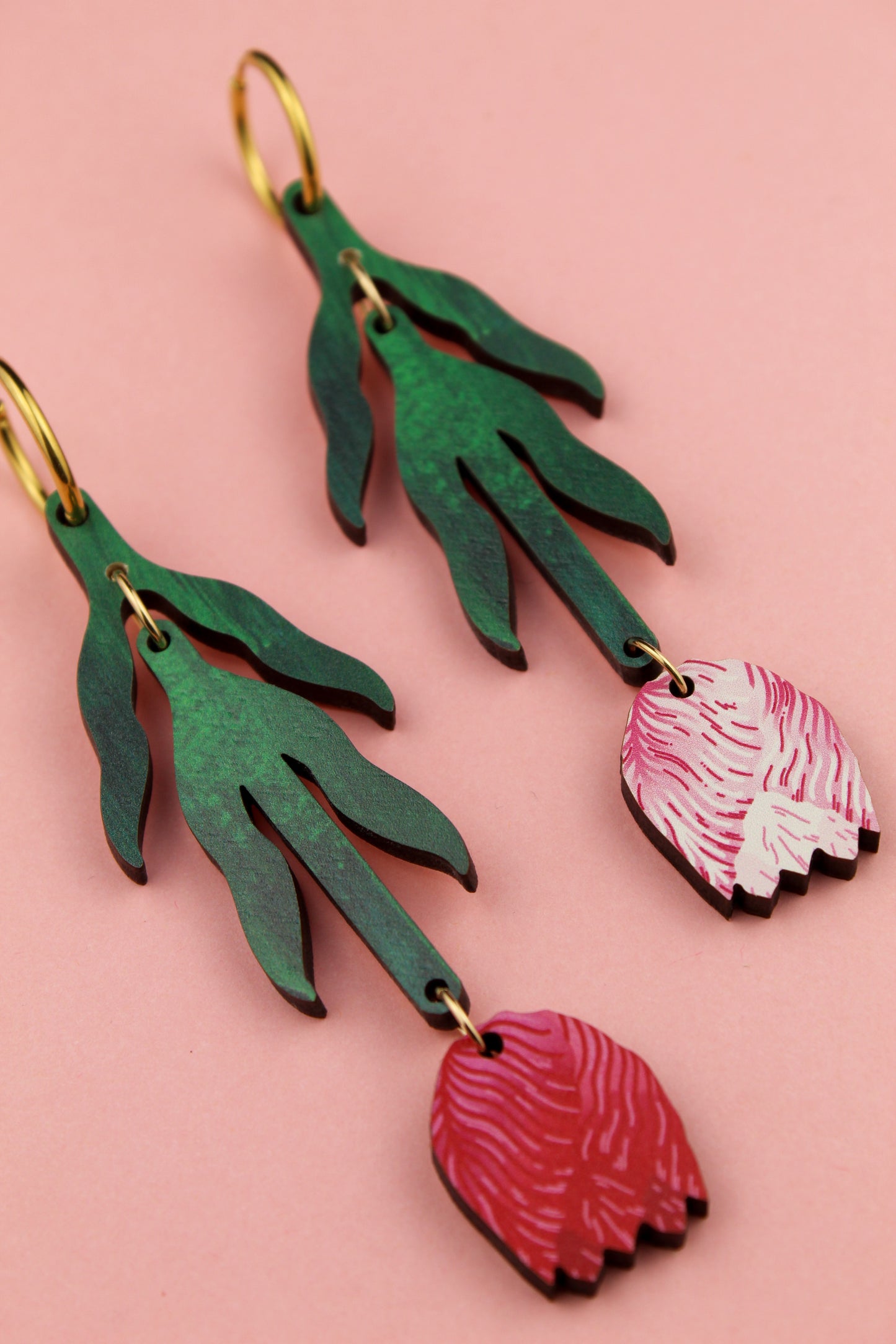 Boucles d'oreilles tulipes rouges et roses
