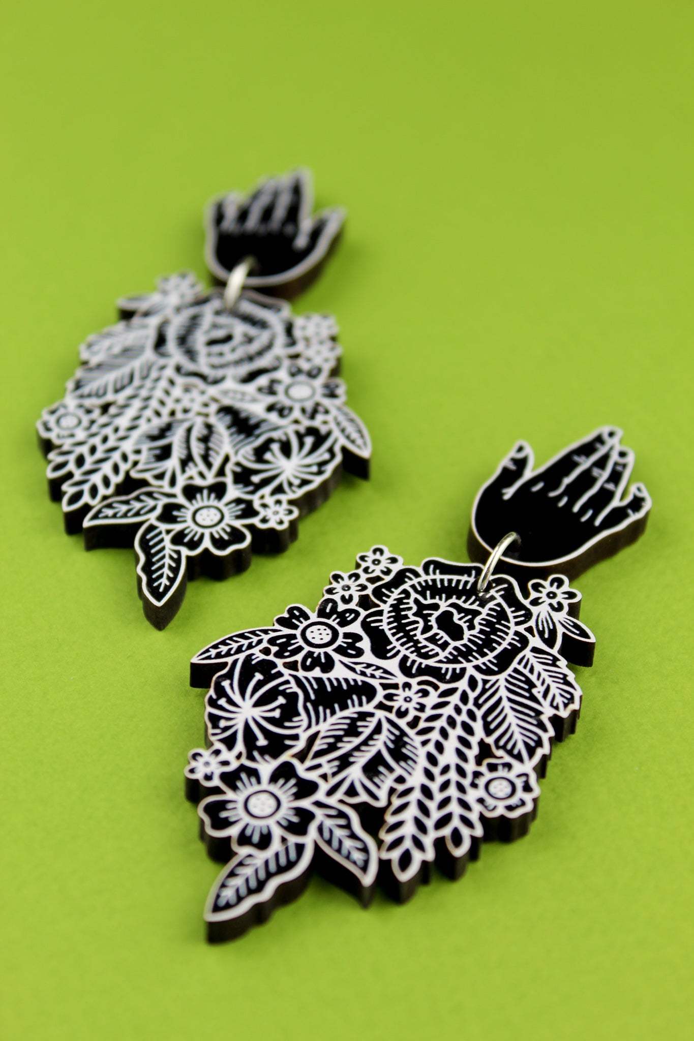 Floral Mourning Hand Earrings