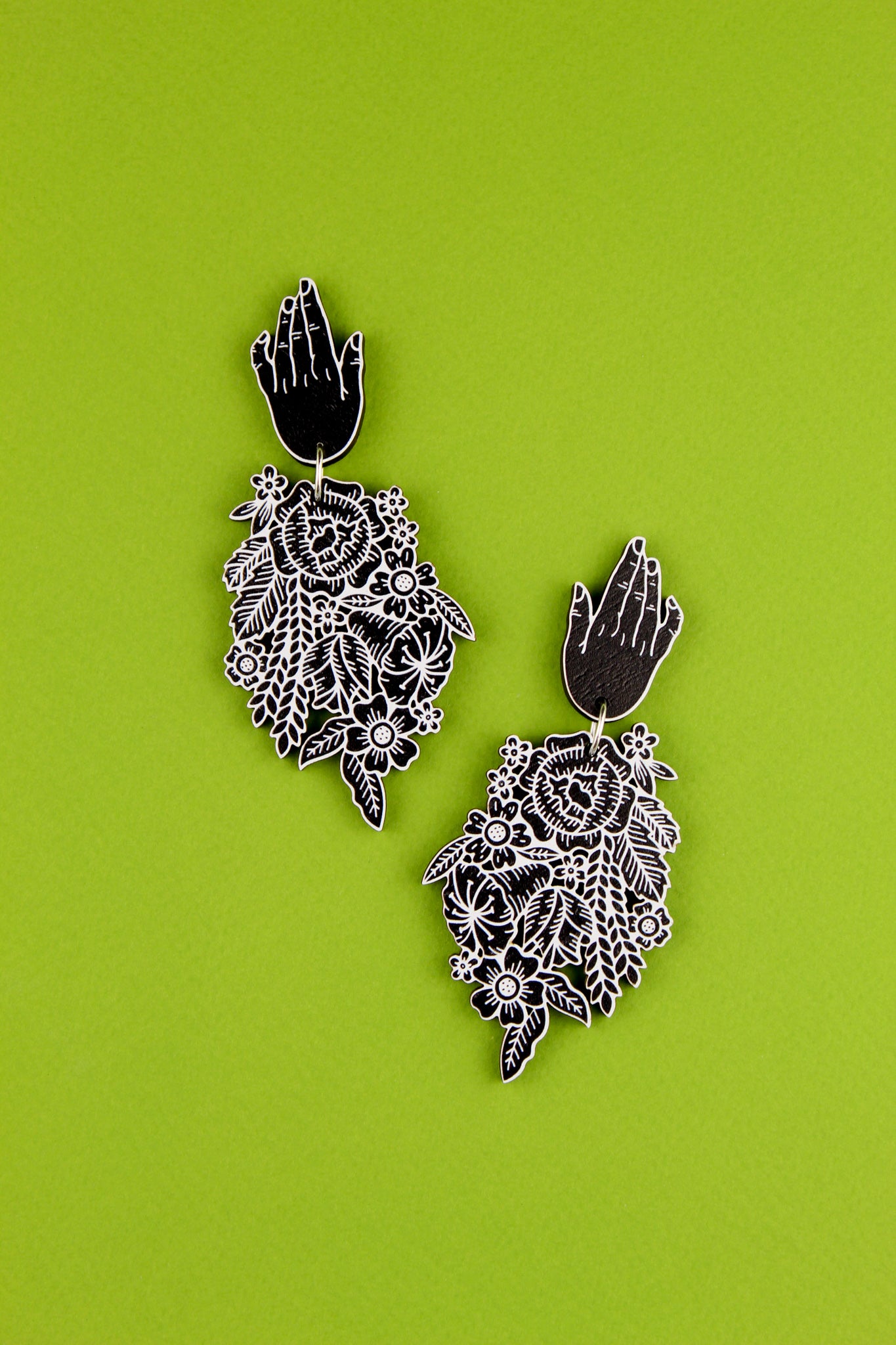 Floral Mourning Hand Earrings