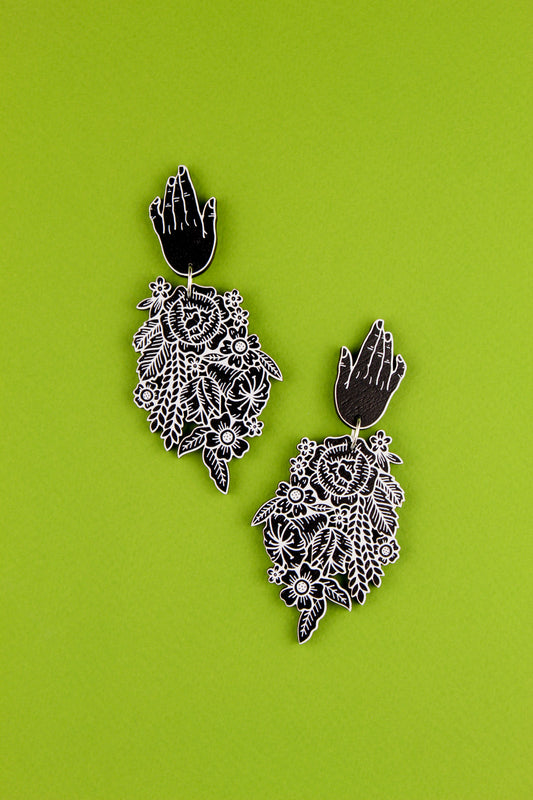 Floral Mourning Hand Earrings
